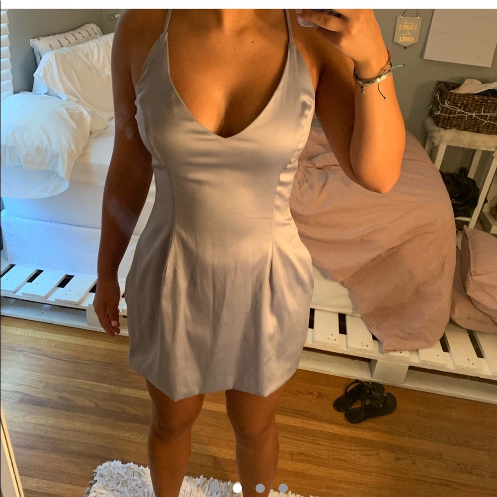 blue silky dress
